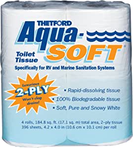 Thetford 03300 Aqua-Soft Toilet Tissue, 2-Ply, 4 Rolls