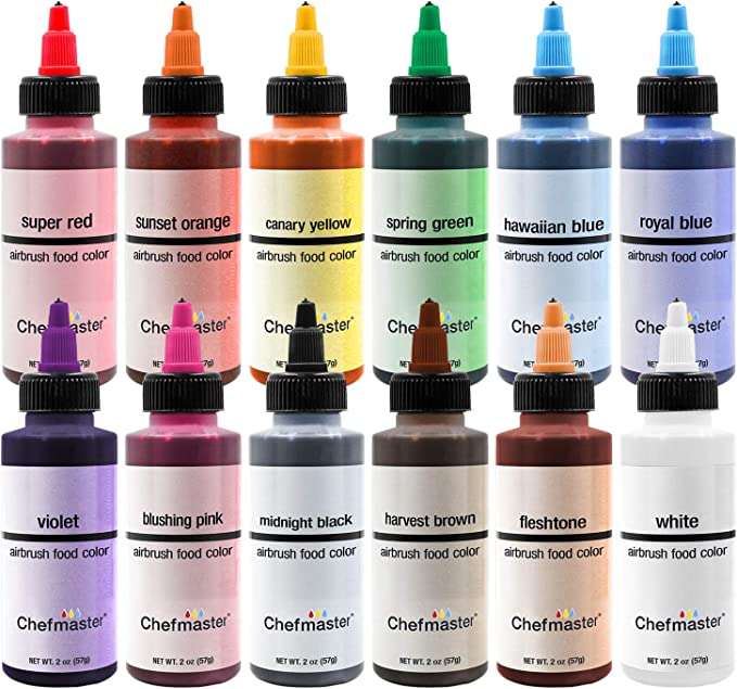 Chefmaster Air Brush Colour Variety Pack, Twelve 60ml bottles