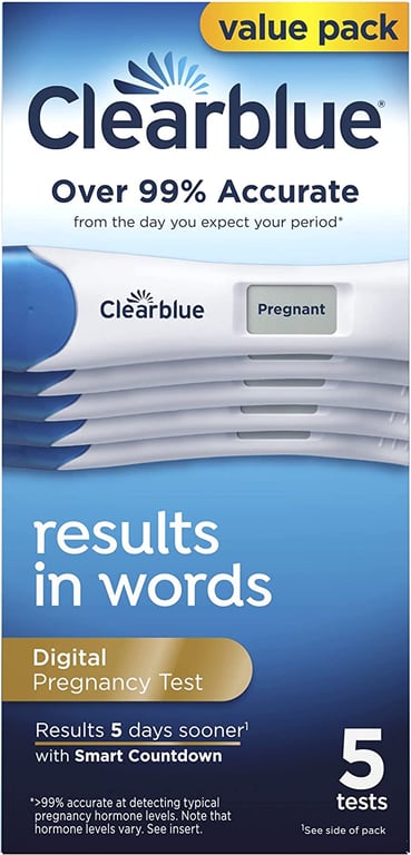 Clearblue Digital Pregnancy Test with Smart Countdown, 5 Pregnancy Tests