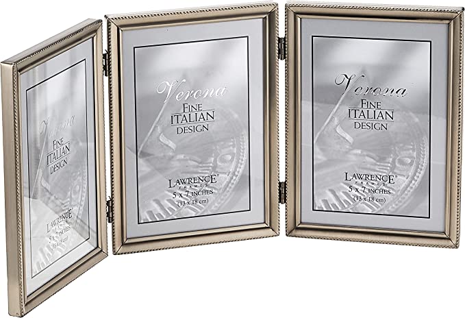 Lawrence Frames Antique Pewter 5x7 Hinged Triple Picture Frame - Bead Border Design