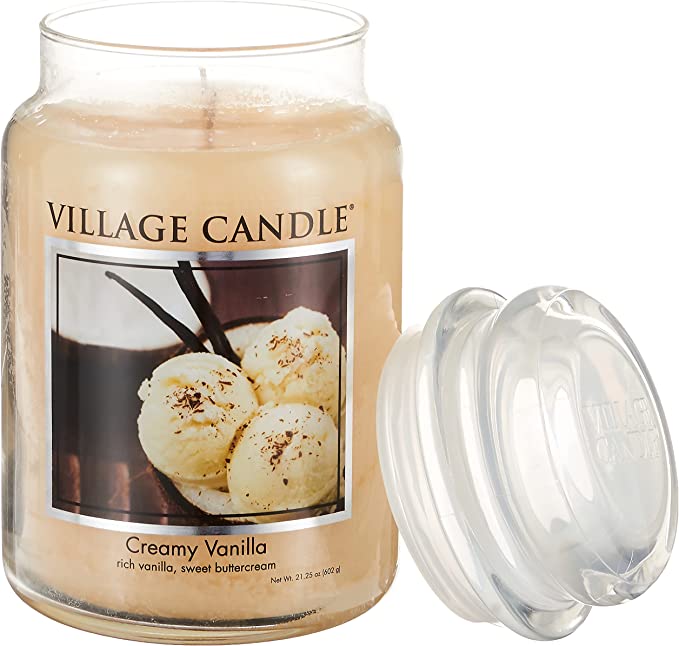 Village Candle Creamy Vanilla Large Glass Apothecary Jar Scented Candle, 21.25 oz, Ivory