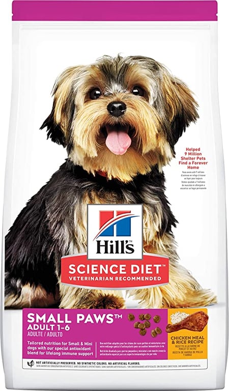Hill's Science Diet Adult Small Paws, Chicken Meal, Barley & Brown Rice Recipe, Dry Dog Food for Small & Toy Breed Dogs, 7.03kg Bag