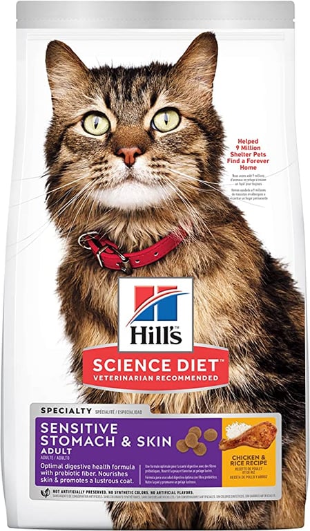 Hill's Science Diet Sensitive Stomach and Skin Adult, Chicken and Rice Recipe, Dry Cat Food, 3.17kg Bag
