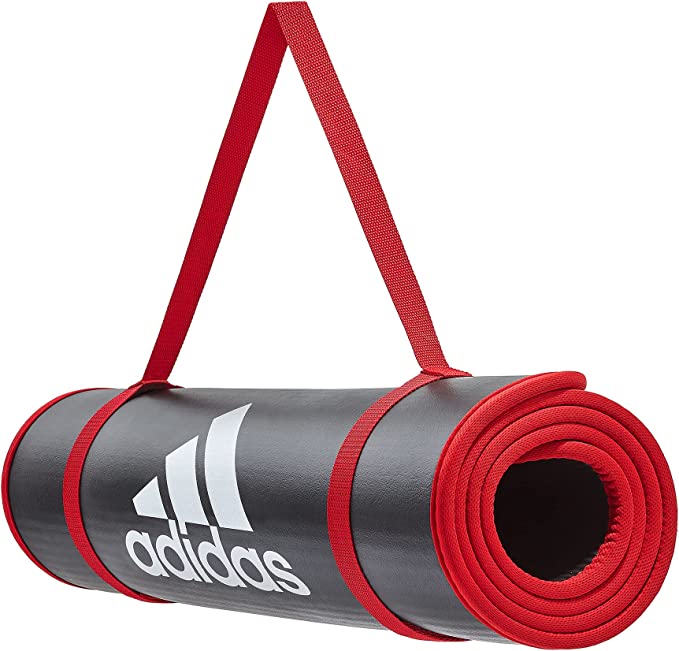 Adidas 10mm Extra Thick Training Mat with Carrying Strap and Non-Slip Textured Base - Cushioned Workout Mat for Home Gym, Floor Workouts, and Intense Exercises - Portable and Durable - Grey