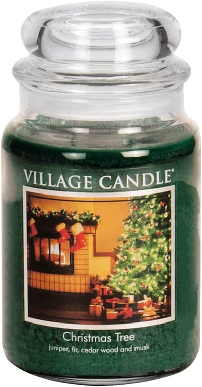 Village Candle 106026321 Christmas Tree 26 oz Glass Jar Scented Candle, Large, Green