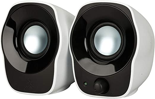 Logitech Z120 Compact PC Stereo Speakers, 3.5mm Audio Input, USB Powered, Integrated Controls, Cable Management Solution, EU Plug, Computer/Smartphone/Tablet/Music Player - White/Black