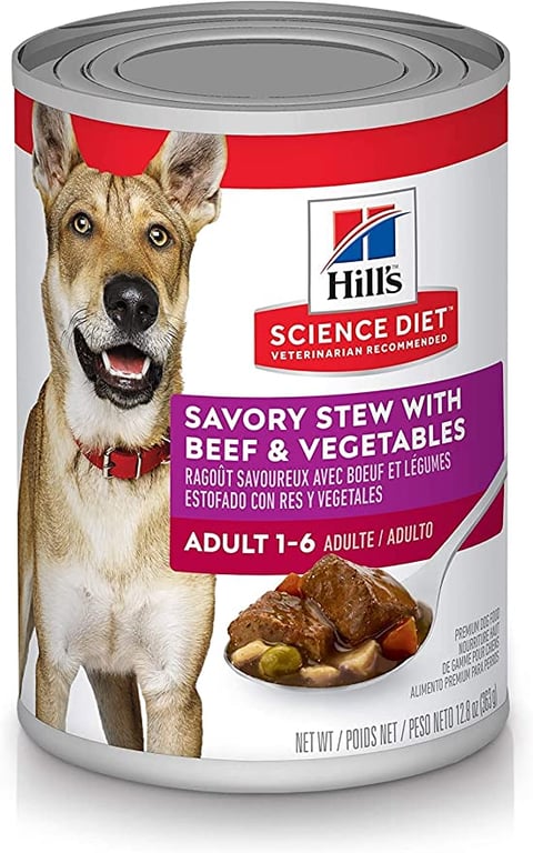 Hill's Science Diet Adult Wet Dog Food, Savory Stew with Beef and Vegetables, 363g, 12 Pack, Canned Dog Food
