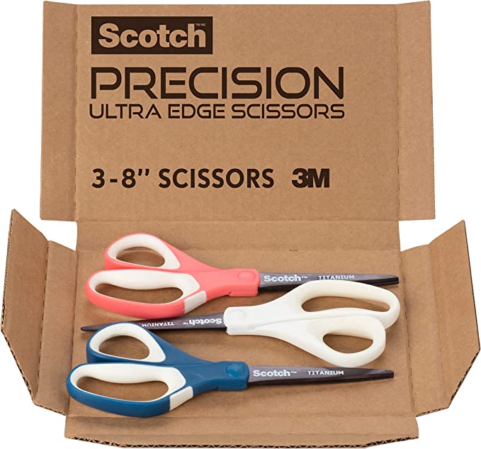 Scotch Precision Ultra Edge Titanium Scissors, 8 Inch, 3-Pack (1458-3AMZ)