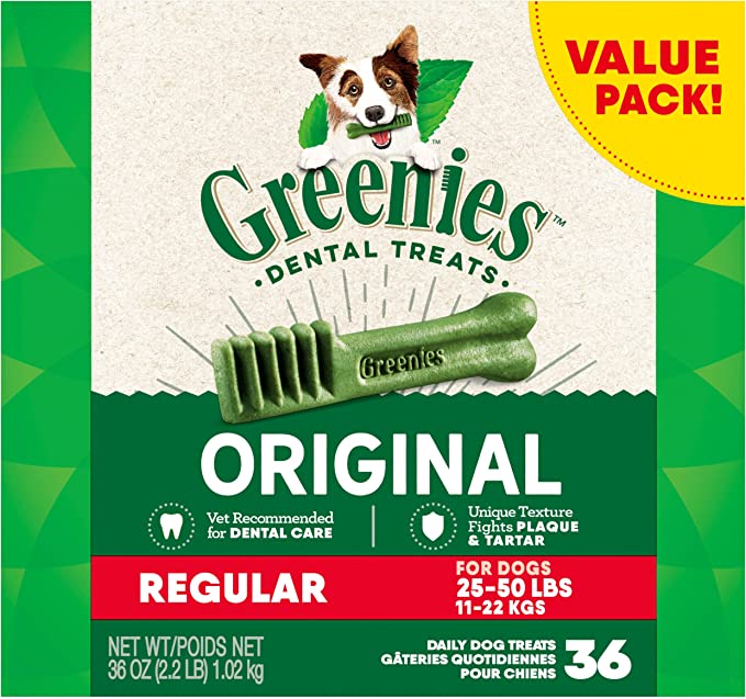 Greenies Original Regular Dental Dog Treat, 1kg (36 treats), Adult, Small/Medium/Large