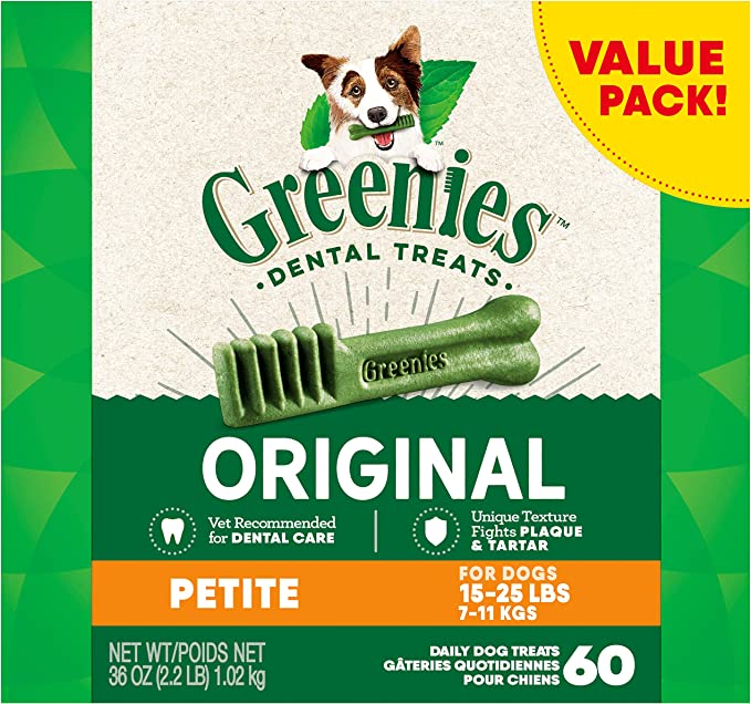 GREENIES Dog Original Petite Dog Dental Treats, 1kg (60 treats)