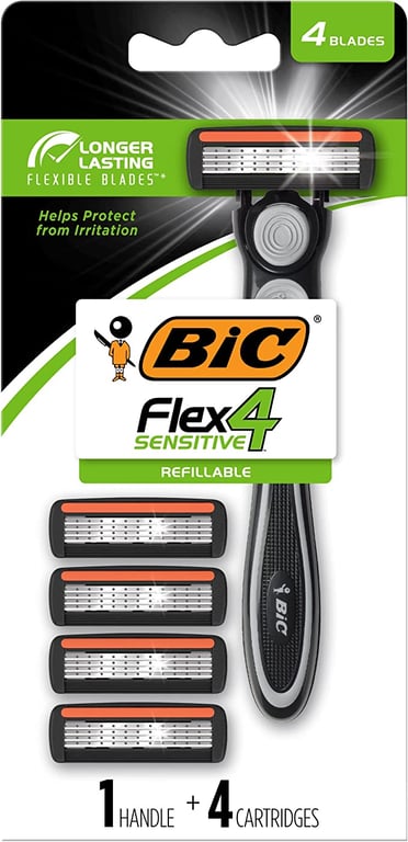 BIC Hybrid Flex 4 Men's Razors Kit - Pack of 1 Handle and 4 Cartridges