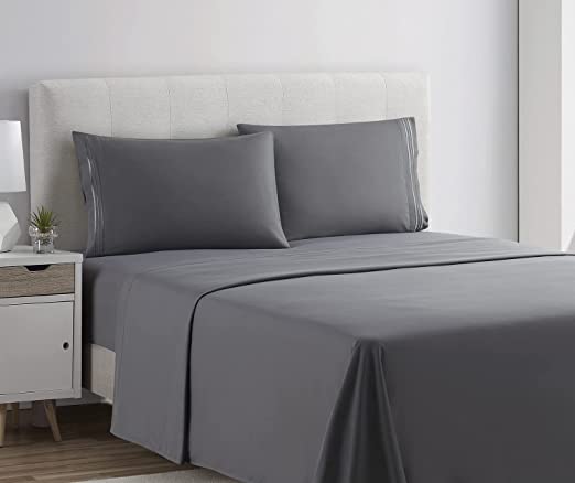 Clara Clark Premier 1800 Collection 4pc Bed Sheet Set - Queen Size, Charcoal Stone Gray