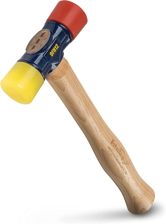 Estwing - DFH-12 Rubber Mallet - 12 oz Double-Face Hammer with Soft/Hard Tips & Hickory Wood Handle - DFH12,Black Red & Yellow