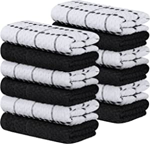 Utopia Towels -12 Kitchen Towels Set - 38 x 64 cm - 100% Ring Spun Cotton Super Soft and Absorbent Dish Towels, Tea Towels and Bar Towels (Black)