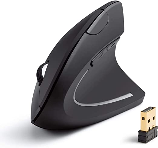 Anker 2.4G Wireless Vertical Ergonomic Optical Mouse, 800/1200 /1600 DPI, 5 Buttons for Laptop, Desktop, PC, MacBook - Black