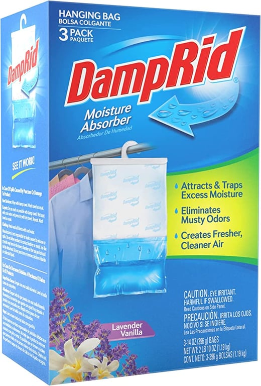 DampRid FG83LV Hanging Moisture Absorber Lavender Vanilla, 3-Pack, 1 Pack, Blue, 3 Count