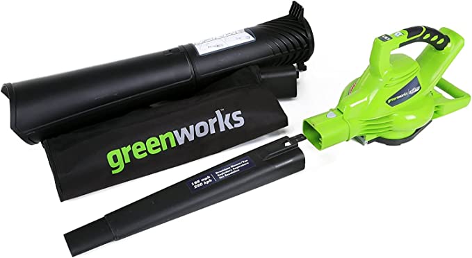 Greenworks 40V (185 MPH/340 CFM) Brushless Cordless Leaf Blower/Vacuum, Tool Only 24312,Green/Black