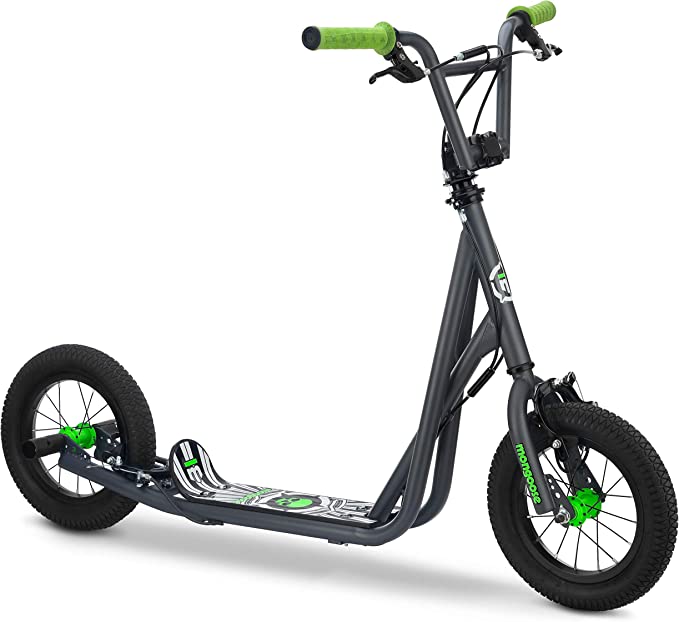 Mongoose Expo Youth Scooter, Front and Rear Caliper Brakes, Rear Axle Pegs, 12-Inch Inflatable Wheels, Non Electric