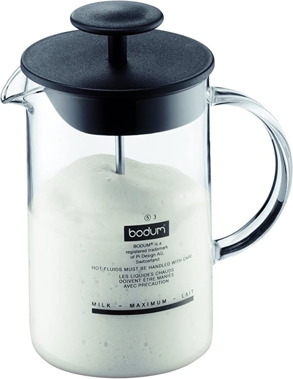 Bodum Milk Frother, Latteo Milk Frother with Glass Handle, Clear, 8 Ounce