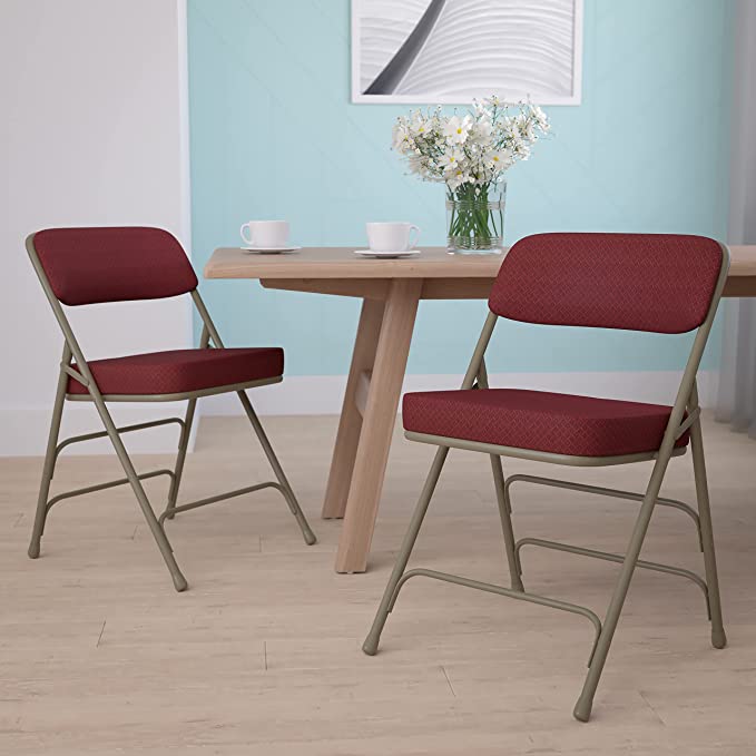 Flash Furniture 2 Pack HERCULES Series Premium Curved Triple Braced & Double Hinged Burgundy Fabric Metal Folding Chair