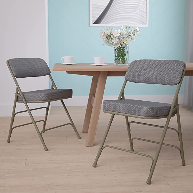 Flash Furniture 2 Pk. Hercules Series Premium Curved Triple Braced & Double Hinged Gray Fabric Metal Folding Chair