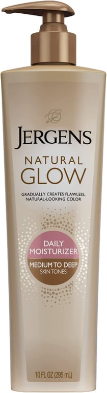 Jergens Natural Glow 3-Day Self Tanner for Medium to Deep Skin Tone, Sunless Tanning Daily Moisturizer, for Streak-free and Natural-Looking Color, 10 oz