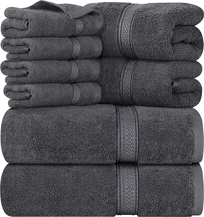 Utopia Towels Premium 8 Piece Towel Set - 2 Bath Towels, 2 Hand Towels and 4 Washcloths Cotton Hotel Quality Super Soft and Highly Absorbent (Grey)
