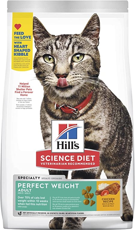 Hill's Science Diet Perfect Weight Adult, Chicken Recipe, Dry Cat Food for Healthy Weight & Weight Management, 3.17kg Bag