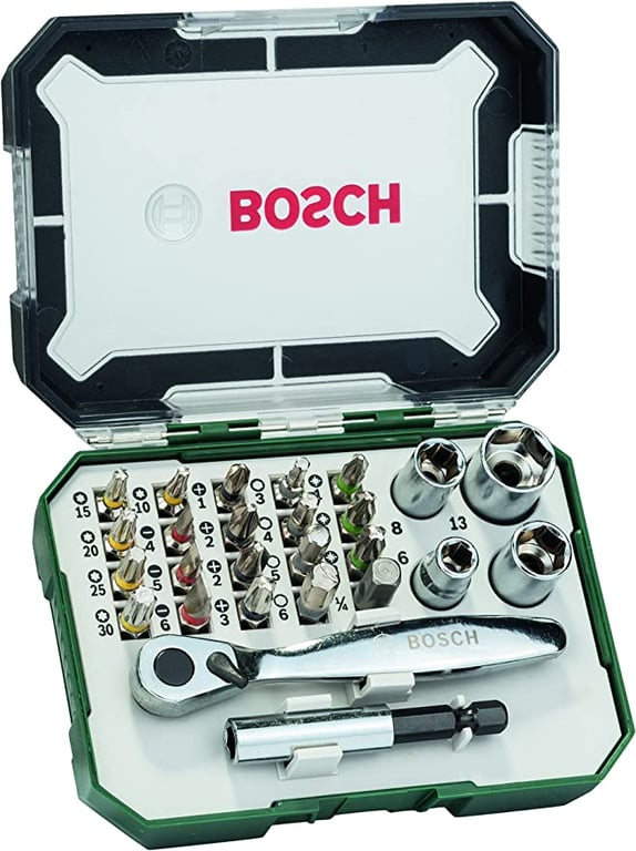 Bosch 26-Piece Screwdriver Bit and Ratchet Set (with Colour Coding, Accessories for Screwdrivers)