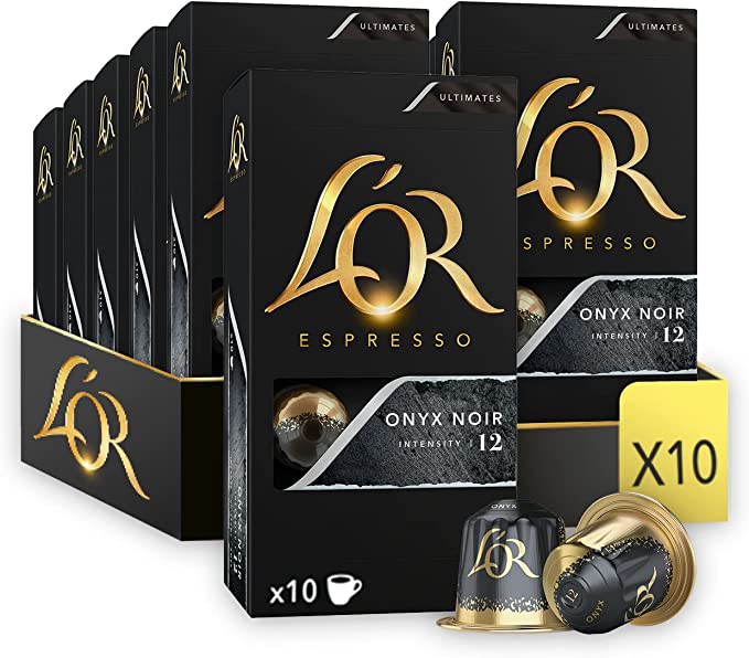 L'OR Espresso Coffee Onyx - Intensity 12 - 100 Aluminium Capsules Compatible with Nespresso Machines (10x10 Pods Pack)