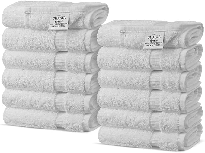 Luxury Hotel & Spa Towel 100% Genuine Turkish Cotton (White, Wash Cloth - Set of 12)