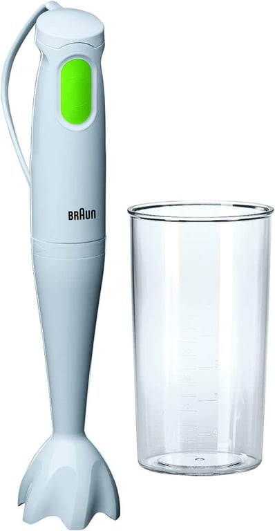 Braun MultiQuick 1 MQ100 Hand Blender, Soup Mixer, Stainless Steel Blades, BPA-Free Plastic Beaker, Dishwasher Safe Wand - White