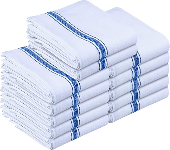 Utopia Towels Kitchen Towels (12 Pack) - Dish Towels, Machine Washable Cotton White Kitchen Dishcloths, Bar Towels & Tea Towels (Blue)