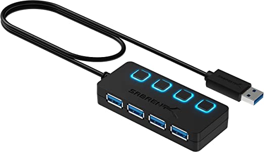 Sabrent 4-Port USB 3.0 Data Hub with Individual LED Power Switches | 2 Ft Cable | Slim & Portable (HB-UM43)