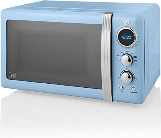 Swan Retro Digital Microwave Blue, 20 L, 800 W, 6 Power Levels Including Defrost Setting, SM22030BLN