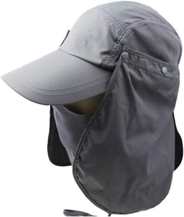 3CERA Outdoor 360 UV protection Sun block hat Folding visor fishing Nylon Cap hiking (grey)