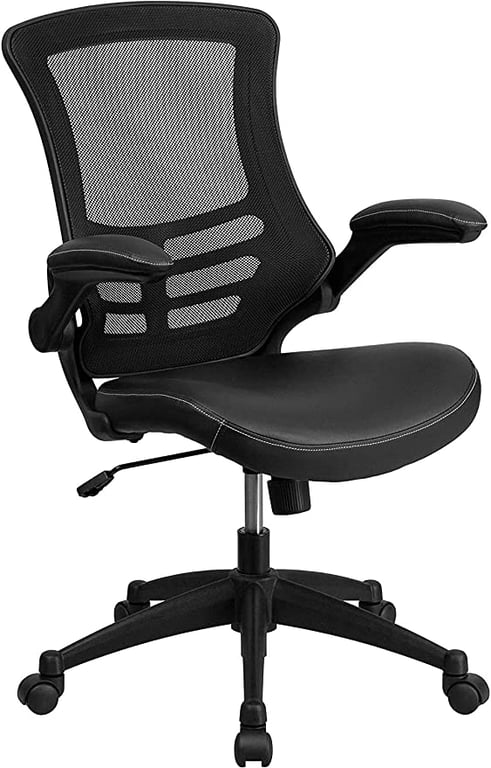 Flash Furniture Desk Chair with Wheels | Swivel Chair with Mid-Back Black Mesh and LeatherSoft Seat for Home Office and Desk, 41.25 x 24.5 x 25.5