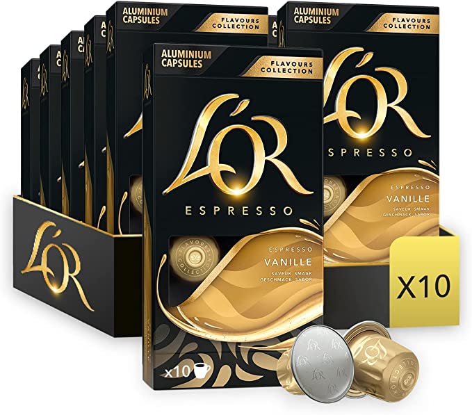L'OR Espresso Vanilla Coffee - 100 Aluminium Capsules Compatible with Nespresso Machines (10x10 Pods Pack)