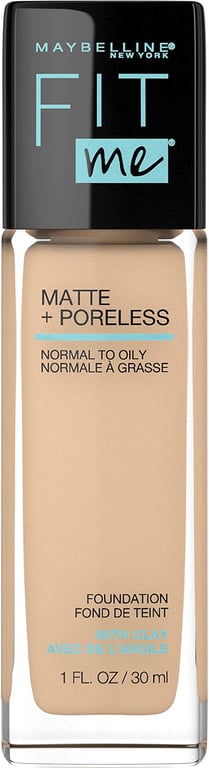 Maybelline Liquid Foundation, Full Coverage, Absorbs Oil, Normal to Oily Skin, Fit Matte+Poreless, Natural Beige