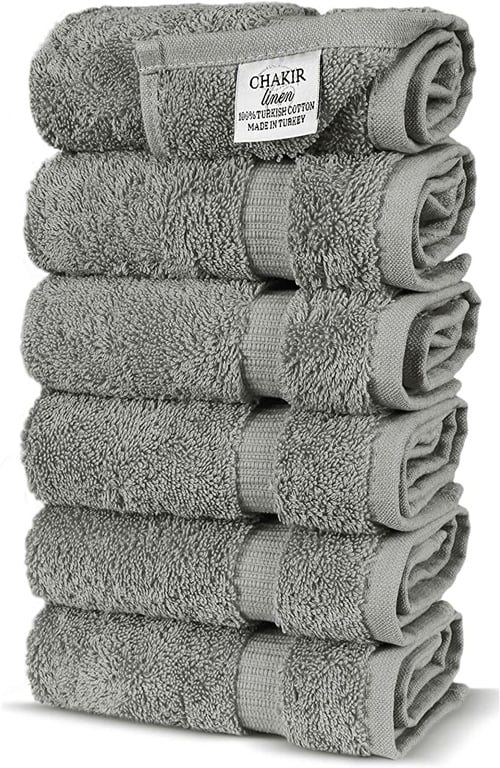 Luxury Hotel & Spa Towel 100% Genuine Turkish Cotton (Hand Towel - Set of 6, Gray)(16 X 30)