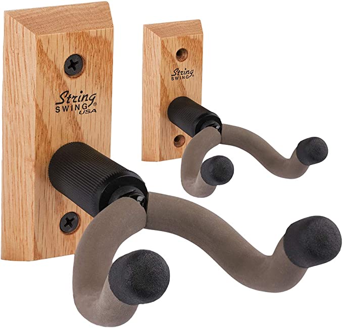 String Swing Guitar Hanger ? Holder for Electric Acoustic and Bass Guitars ? Stand Accessories Home or Studio Wall - Musical Instruments Safe without Hard Cases ? Oak Hardwood CC01K-O 2-Pack