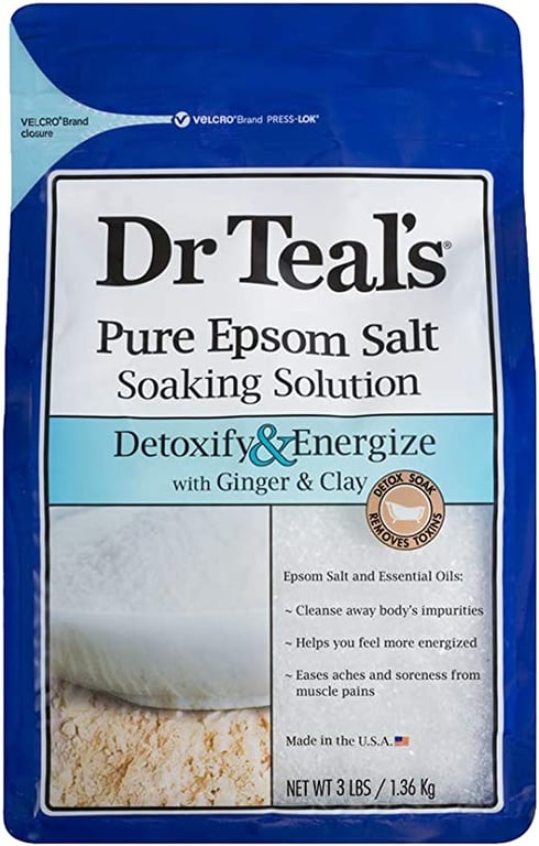 Dr Teals Ginger and Clay Pure Epsom Salt Soaking Solution, 1.36 kg, White, 3 Pound (1 Count) (04342-4PK)