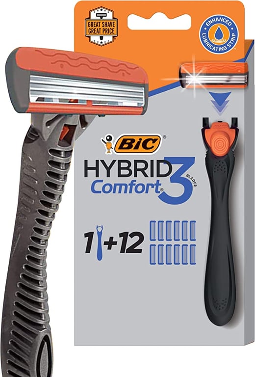 BIC Hybrid 3 Advance Men's Razors Kit - Pack of 1 Handle and 12 Cartridges