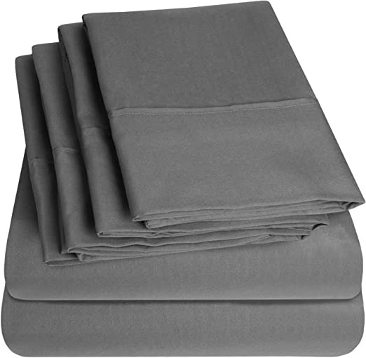 Sweet Home Collection 6 Piece Bed Sheets 1500 Thread Count Fine Microfiber Deep Pocket Set-Extra Pillow Cases, Value, King, Gray