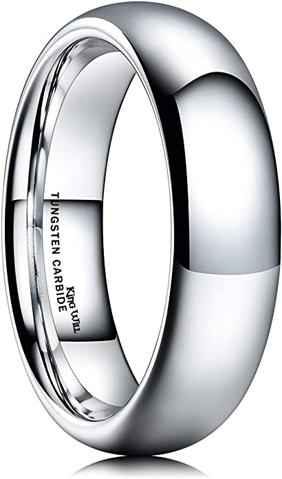King Will Basic Men's 6mm High Polished Comfort Fit Domed Tungsten Carbide Ring Wedding Band