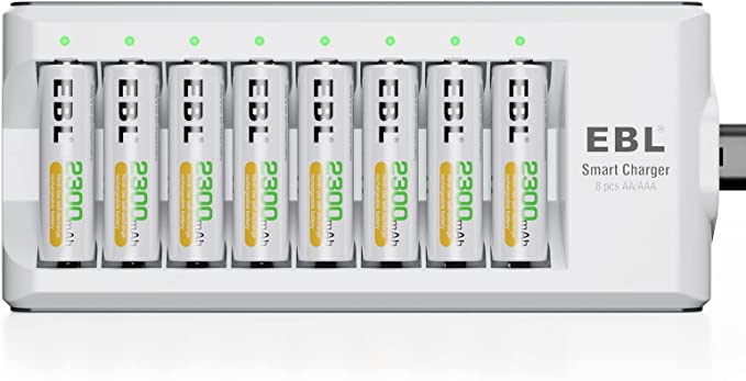 EBL 8 Bay Smart AA AAA Battery Charger and 8 Pack 2300mAh Ni-MH AA Rechargeable Batteries - Upgraded 808 Individual Charger
