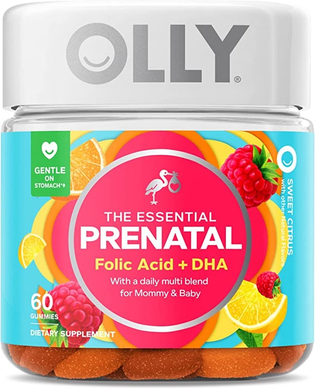 OLLY The Essential Prenatal Gummy Multivitamin, 30 Day Supply (60 Gummies), Sweet Citrus, Folic Acid, Vitamin D, Omega 3 DHA, Chewable Supplement