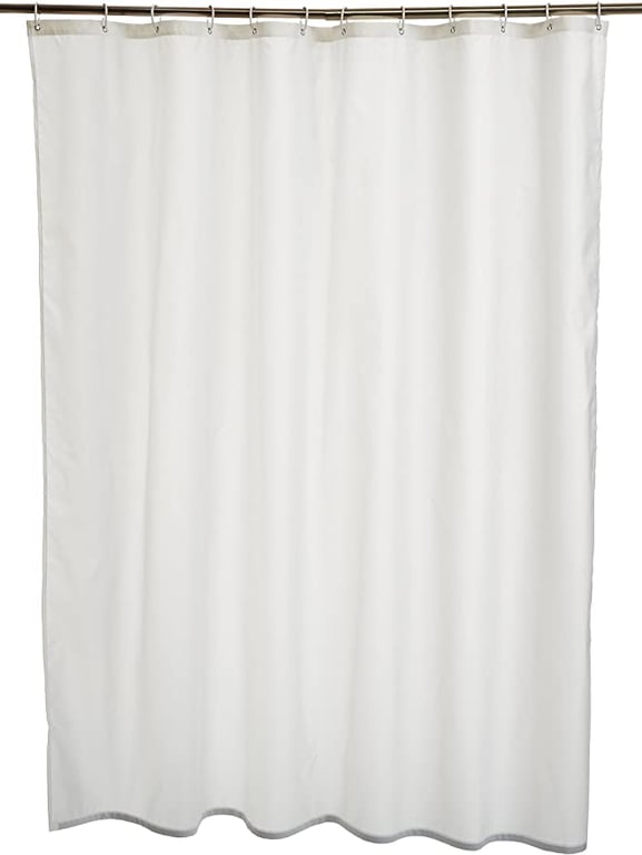 Amazon Basics Fabric Shower Curtain with Grommets and Hooks - 72 x 72 Inch, White