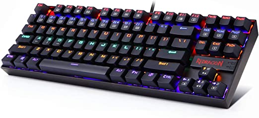 Redragon K552 60% Mechanical Gaming Keyboard Compact 87 Key Mechanical Computer Keyboard KUMARA USB Wired Cherry MX Red Equivalent Switches for Windows PC Gamers (Black Rainbow Backlit)