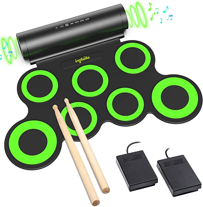 Electronic Drum Set, Roll Up Drum Practice Pad Midi Drum Kit with Built-in Speaker Drum Pedals Drum Sticks 10 Hours Playtime, Great Holiday Birthday Kids